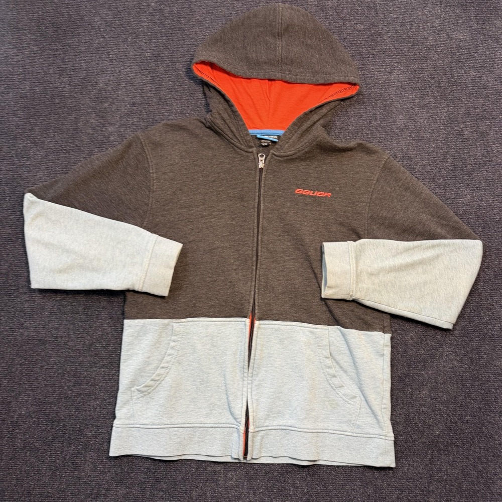 Bauer Hoodie Youth XL Brown Gray Fleece Full Zip Colorblock Sweatshirt